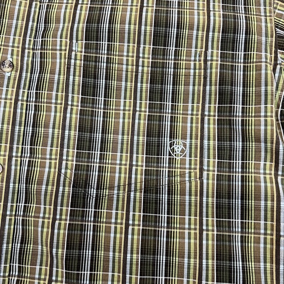 Ariat Pro Series Shirt Mens XL Green Brown Plaid Button Down Western Long Sleeve - Picture 6 of 16
